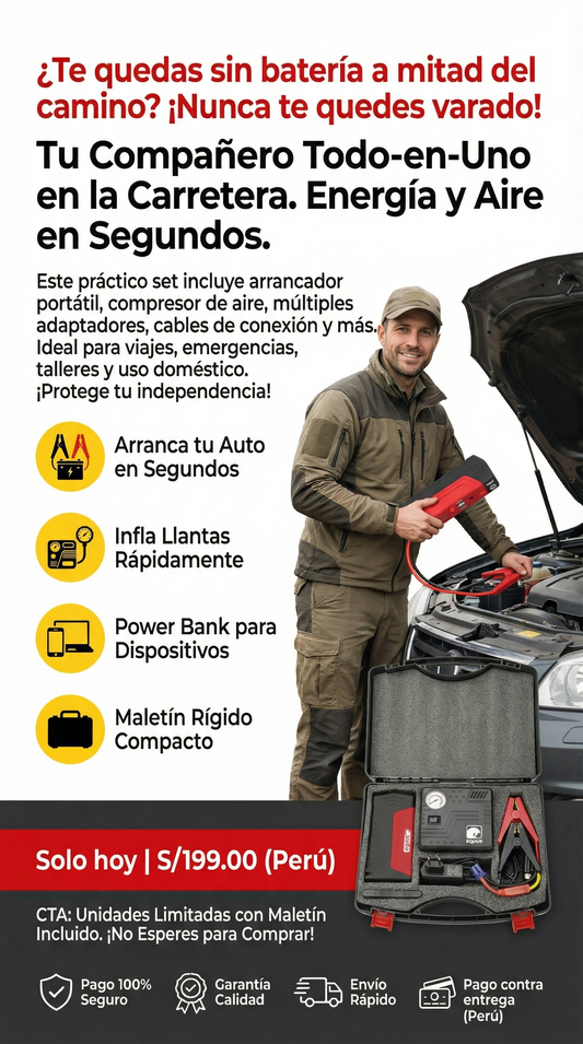 Arrancador de batería para coche con Compresor de aire inteligente